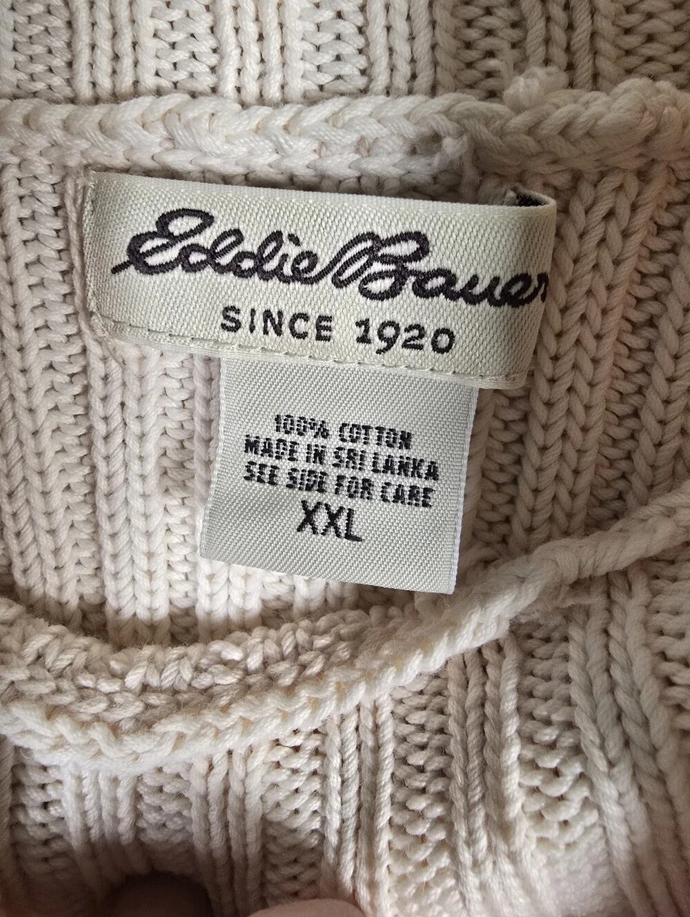 Eddie Bauer Off-White Ribbed Knit Turtleneck Long Sleeve Cotton Sweater Size XXL - Picture 5 of 8